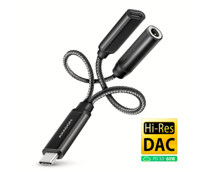 Karta dźwiękowa AXAGON ADA-HCPD Zewnętrzna karta dźwiękowa USB-C 32bit DAC 3.5mm (F) złącze, 384kHz + PD 60W
